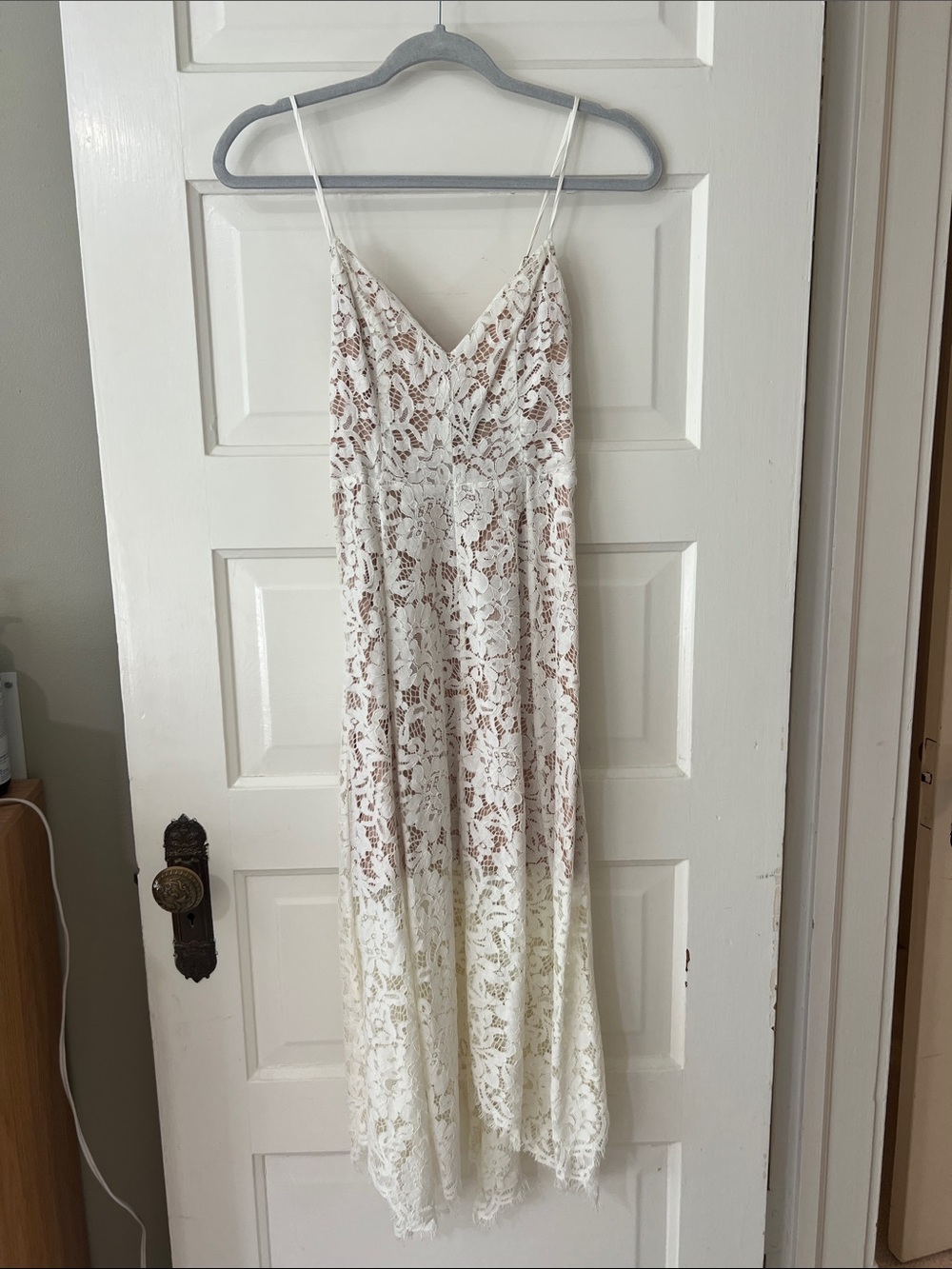 Lulu's Ivory Lace Maxi Slip Dress with V-Neck